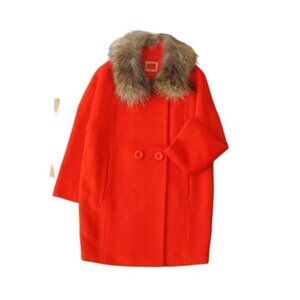 NWOT Genuine Raccoon Dog Fur Collar Wool Quilted Coat